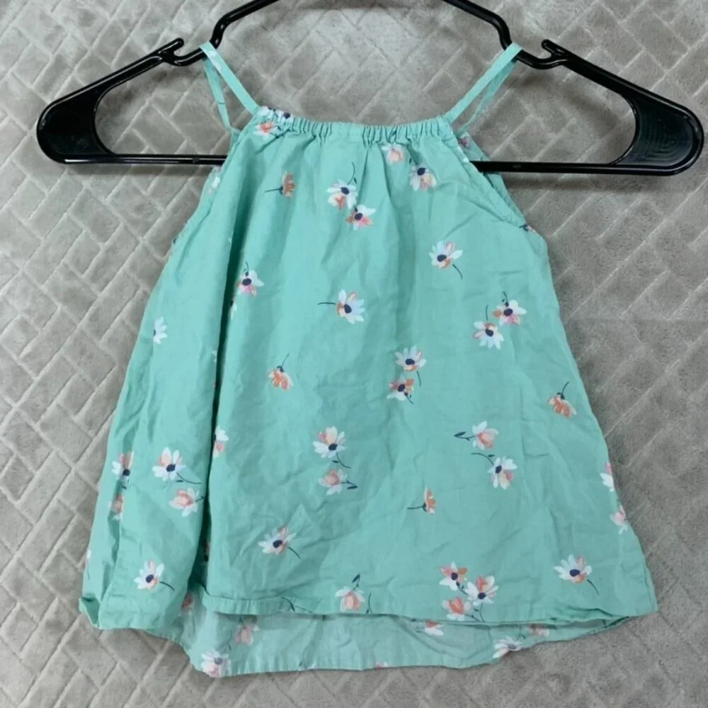 Oshkosh B'gosh Girls 6 Tank Top Turquoise Green Floral Ruffle A Line